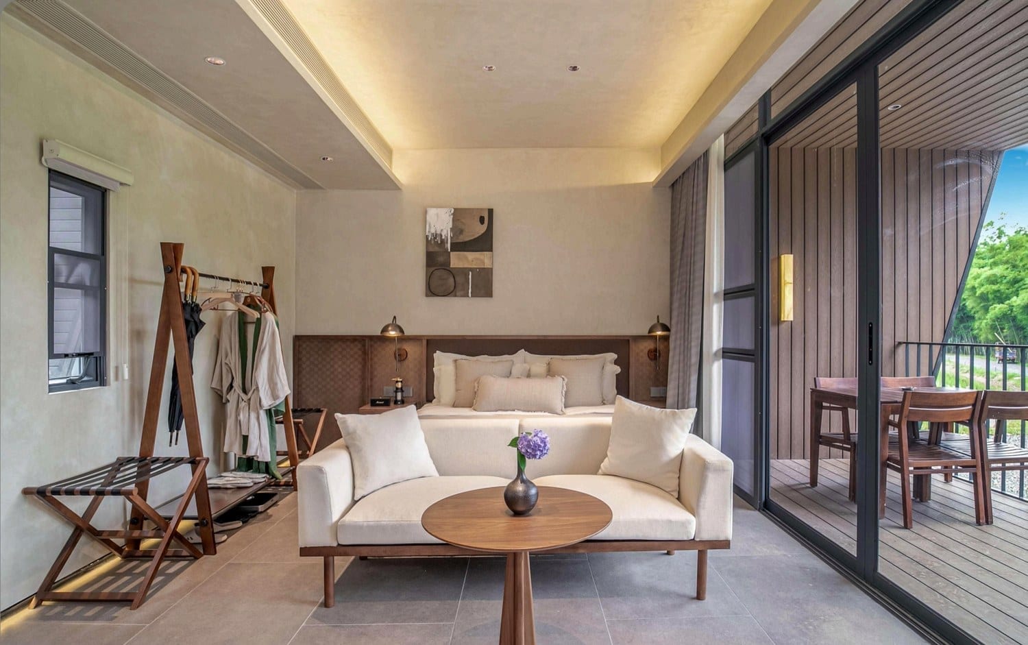 Real finished homestay interior with coordinated room systems